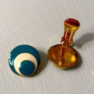 Clip-On Teal White Earrings with Gold Backing Women's Jewelry